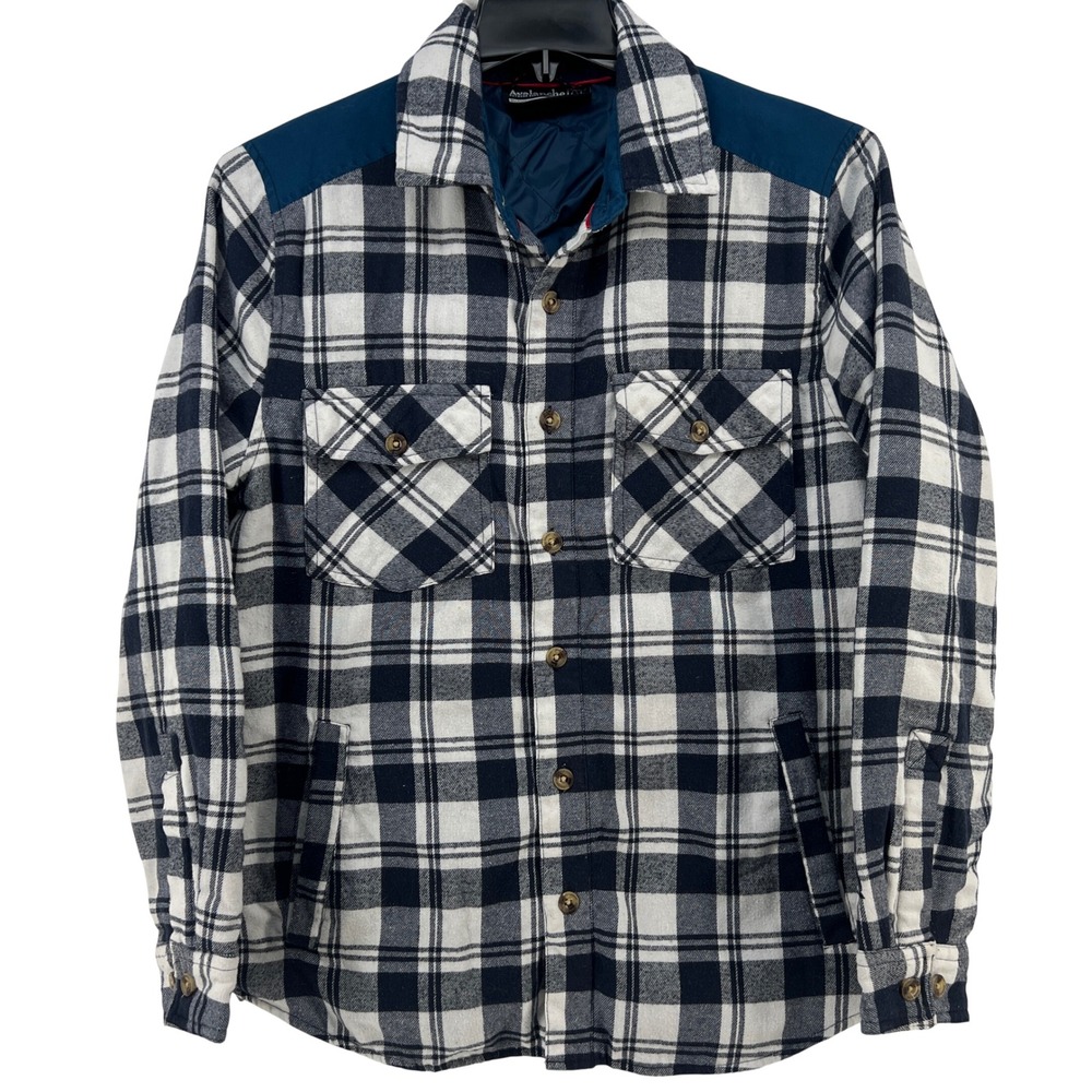 Avalanche Outdoor Supply Co Mens Plaid Quilted Lined Shirt‎ Jacket Navy White M